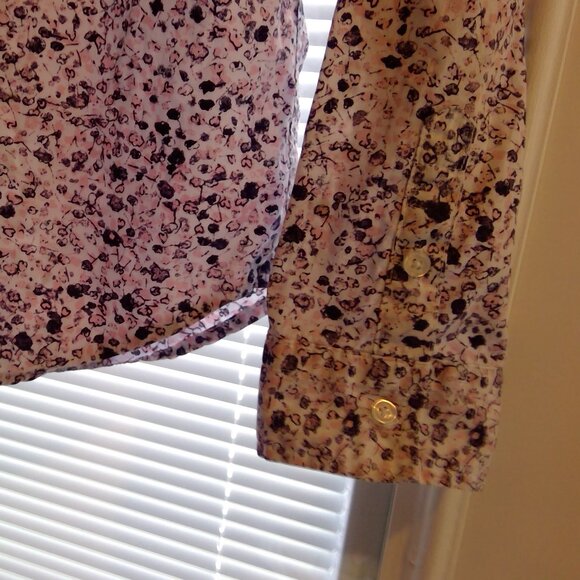 Womens Bohemian "Floral Spackle Collage" Button Down Collared Long Sleeve Top - Picture 7 of 9